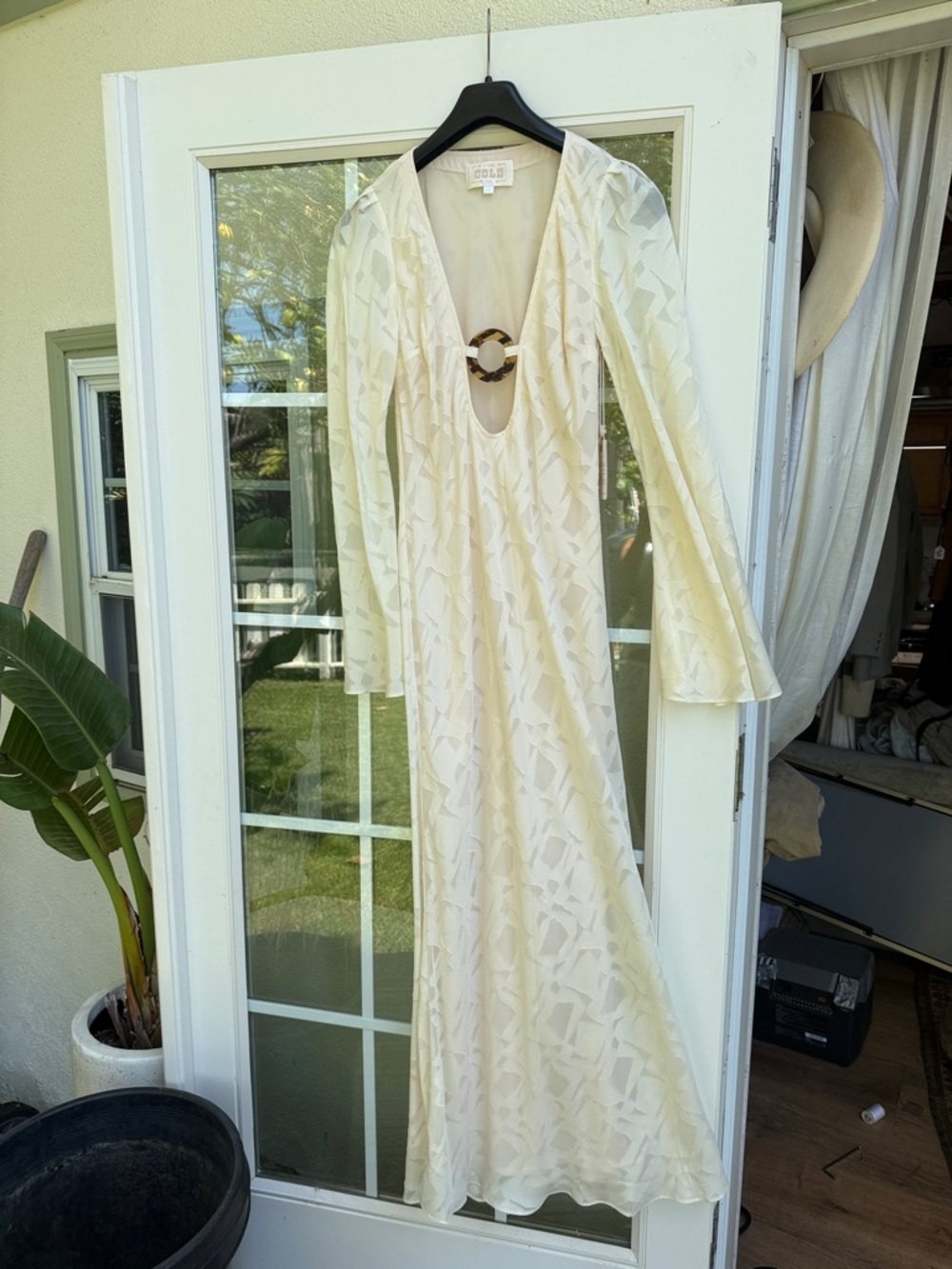 Stone Cold Fox Ivory Long Sleeve Maxi Dress with Ring Detail silk billow sleeve